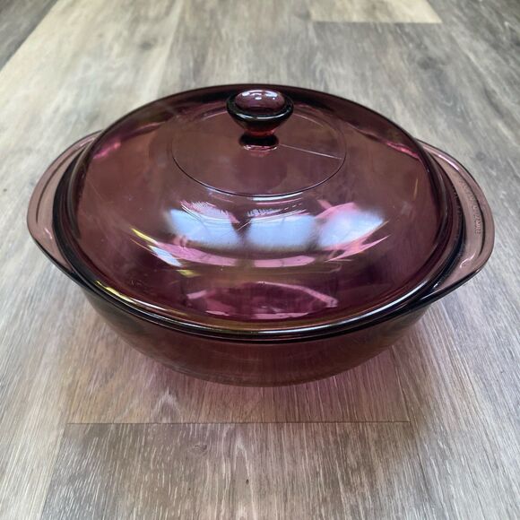 Pyrex 024-S 2qt Cranberry Ribbed Casserole Dish W/ Lid Vintage - Picture 1 of 8